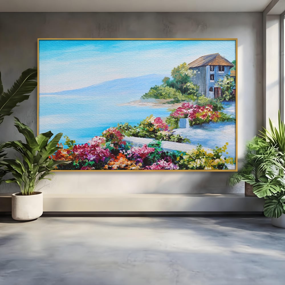 Tablou Canvas Premium LuxCanva® A1239, Flori La Malul Marii , Decorativ, Living, Peisaj, Flori, Mare, Munte, Dormitor, Culori Vibrante