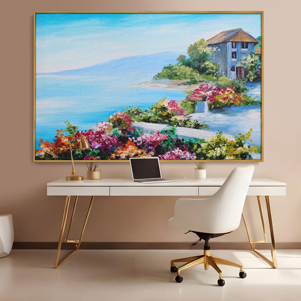 Tablou Canvas Premium LuxCanva® A1239, Flori La Malul Marii , Decorativ, Living, Peisaj, Flori, Mare, Munte, Dormitor, Culori Vibrante