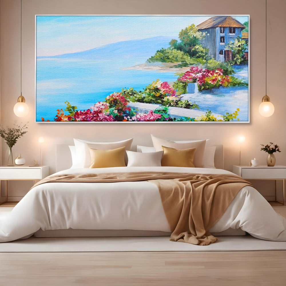 Tablou Canvas Premium LuxCanva® A1239, Flori La Malul Marii , Decorativ, Living, Peisaj, Flori, Mare, Munte, Dormitor, Culori Vibrante