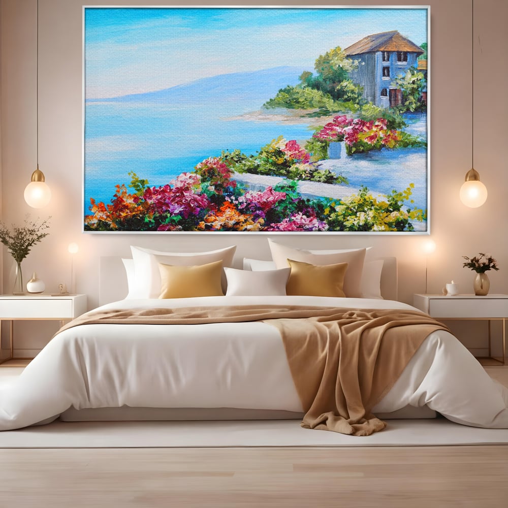 Tablou Canvas Premium LuxCanva® A1239, Flori La Malul Marii , Decorativ, Living, Peisaj, Flori, Mare, Munte, Dormitor, Culori Vibrante
