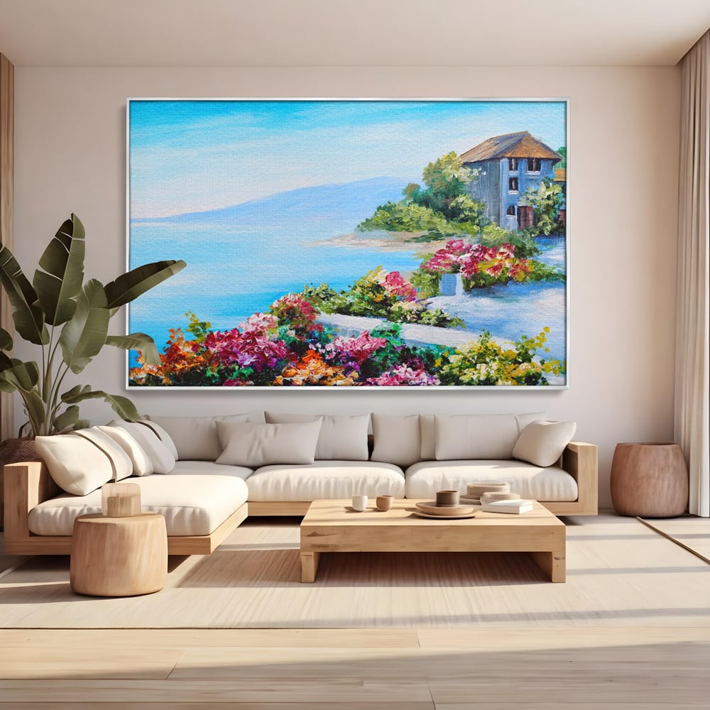 Tablou Canvas Premium LuxCanva® A1239, Flori La Malul Marii , Decorativ, Living, Peisaj, Flori, Mare, Munte, Dormitor, Culori Vibrante