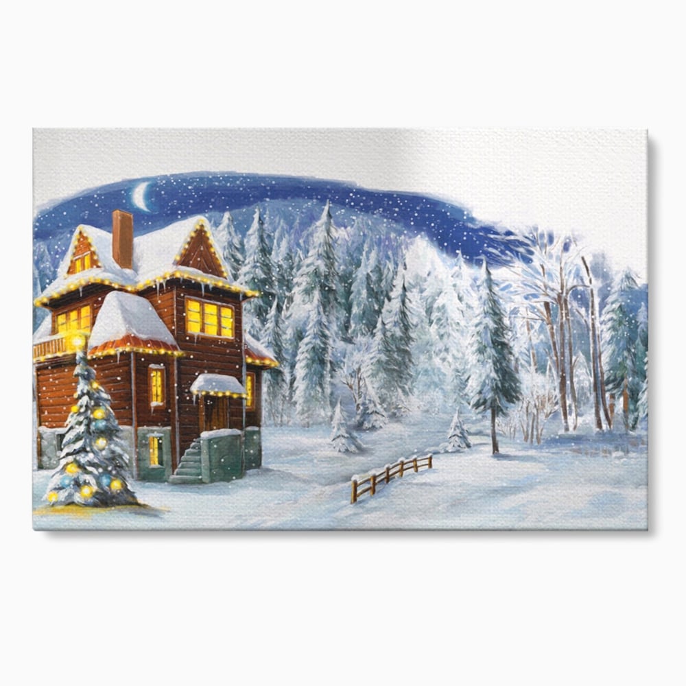 Tablou Canvas Premium LuxCanva® A1240, Peisaj De Poveste , Decorativ, Living, Peisaj, Zapada, Casa, Brad, Iarna, Dormitor, Culori Vibrante