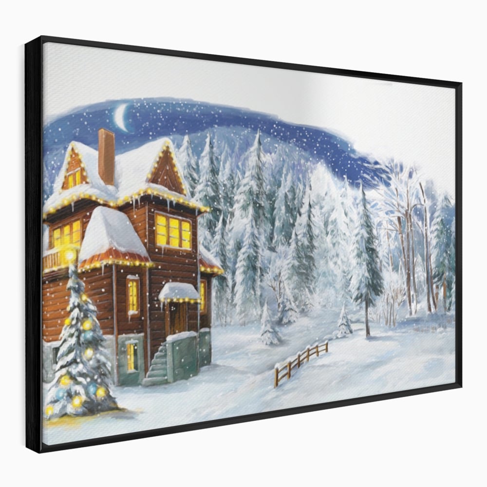 Tablou Canvas Premium LuxCanva® A1240, Peisaj De Poveste , Decorativ, Living, Peisaj, Zapada, Casa, Brad, Iarna, Dormitor, Culori Vibrante