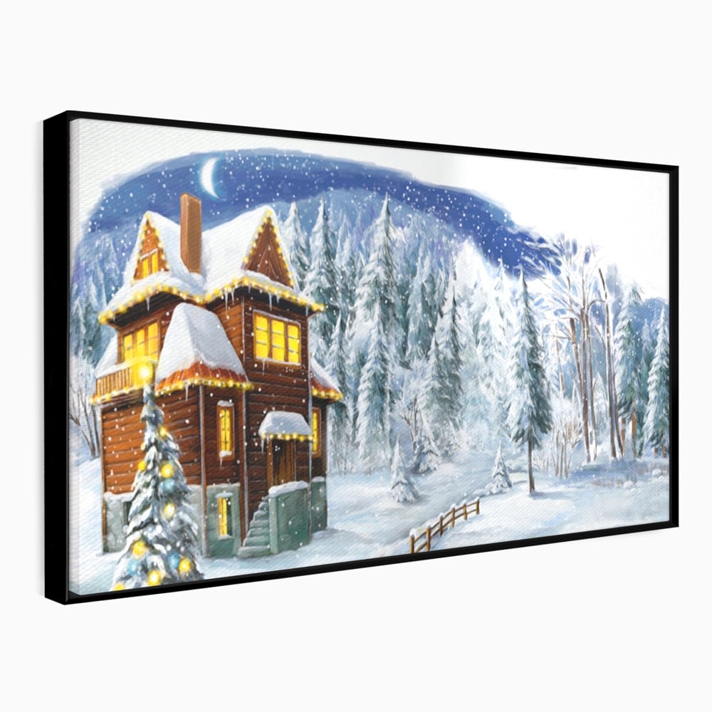 Tablou Canvas Premium LuxCanva® A1240, Peisaj De Poveste , Decorativ, Living, Peisaj, Zapada, Casa, Brad, Iarna, Dormitor, Culori Vibrante