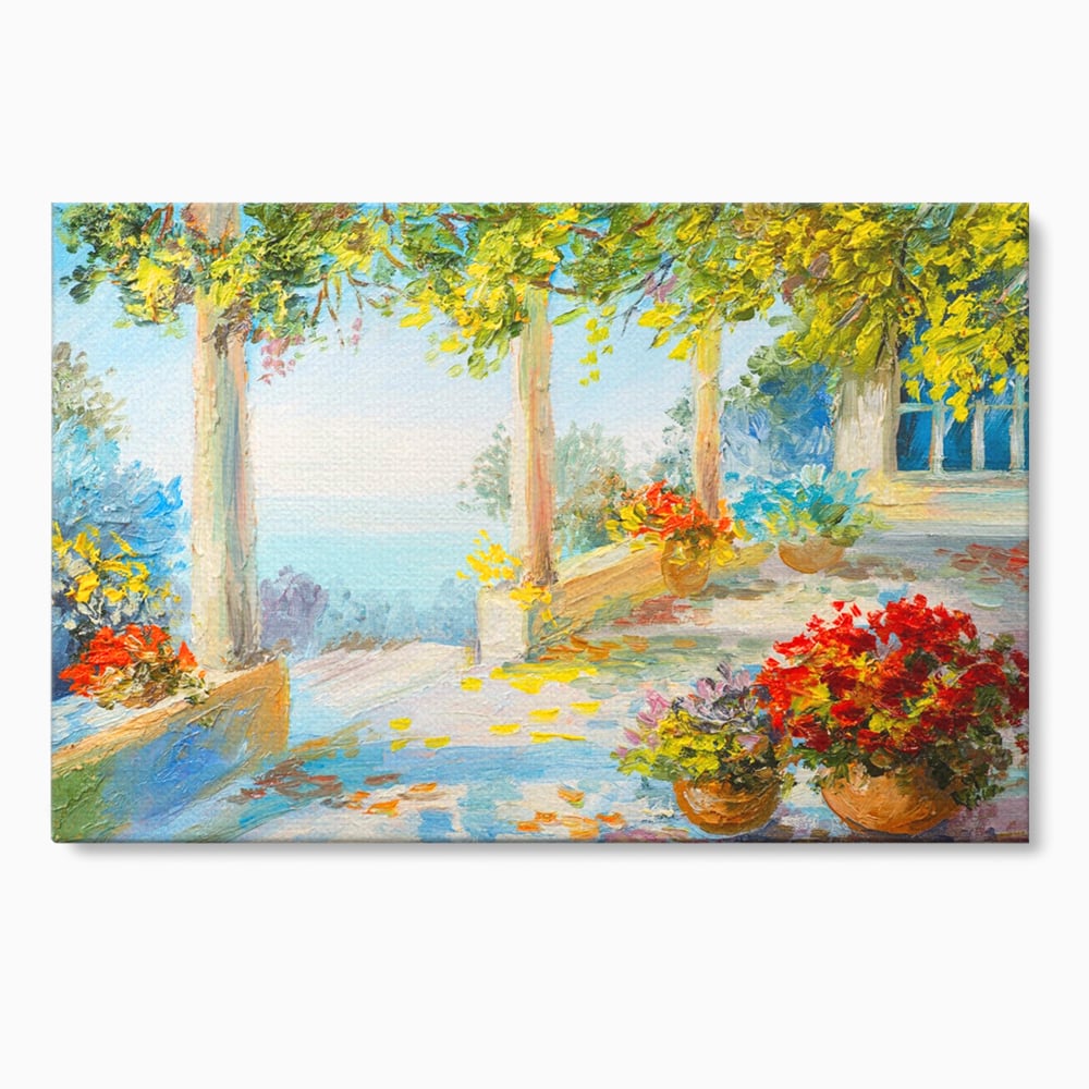 Tablou Canvas Premium LuxCanva® A1241, Priveliste La Mare , Decorativ, Living, Peisaj, Flori, Mare, Copaci, Dormitor, Culori Vibrante