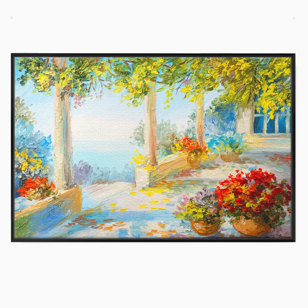 Tablou Canvas Premium LuxCanva® A1241, Priveliste La Mare , Decorativ, Living, Peisaj, Flori, Mare, Copaci, Dormitor, Culori Vibrante