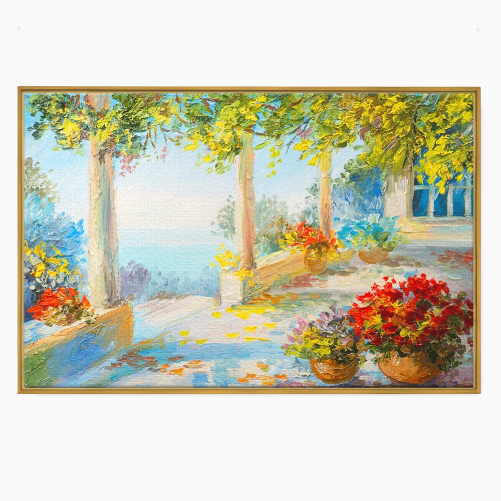 Tablou Canvas Premium LuxCanva® A1241, Priveliste La Mare , Decorativ, Living, Peisaj, Flori, Mare, Copaci, Dormitor, Culori Vibrante