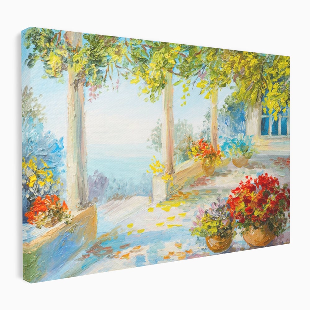 Tablou Canvas Premium LuxCanva® A1241, Priveliste La Mare , Decorativ, Living, Peisaj, Flori, Mare, Copaci, Dormitor, Culori Vibrante