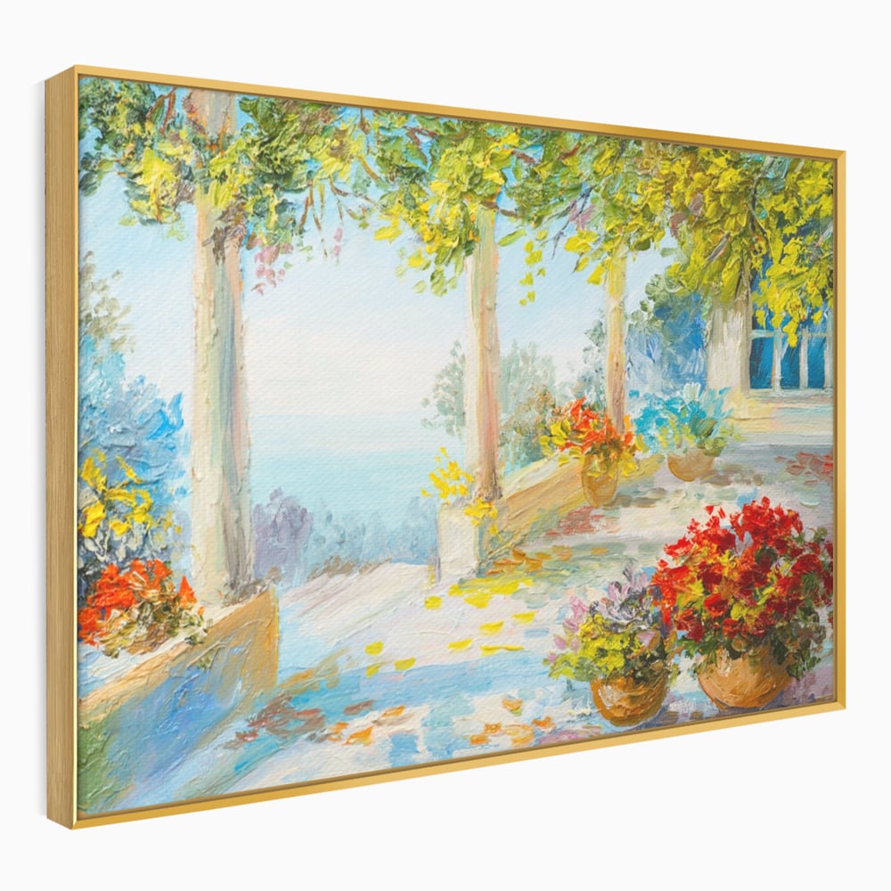Tablou Canvas Premium LuxCanva® A1241, Priveliste La Mare , Decorativ, Living, Peisaj, Flori, Mare, Copaci, Dormitor, Culori Vibrante