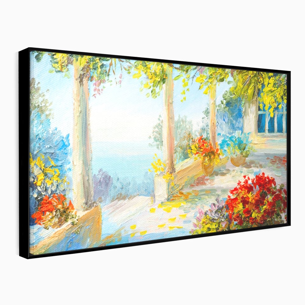 Tablou Canvas Premium LuxCanva® A1241, Priveliste La Mare , Decorativ, Living, Peisaj, Flori, Mare, Copaci, Dormitor, Culori Vibrante