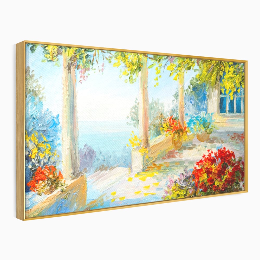 Tablou Canvas Premium LuxCanva® A1241, Priveliste La Mare , Decorativ, Living, Peisaj, Flori, Mare, Copaci, Dormitor, Culori Vibrante