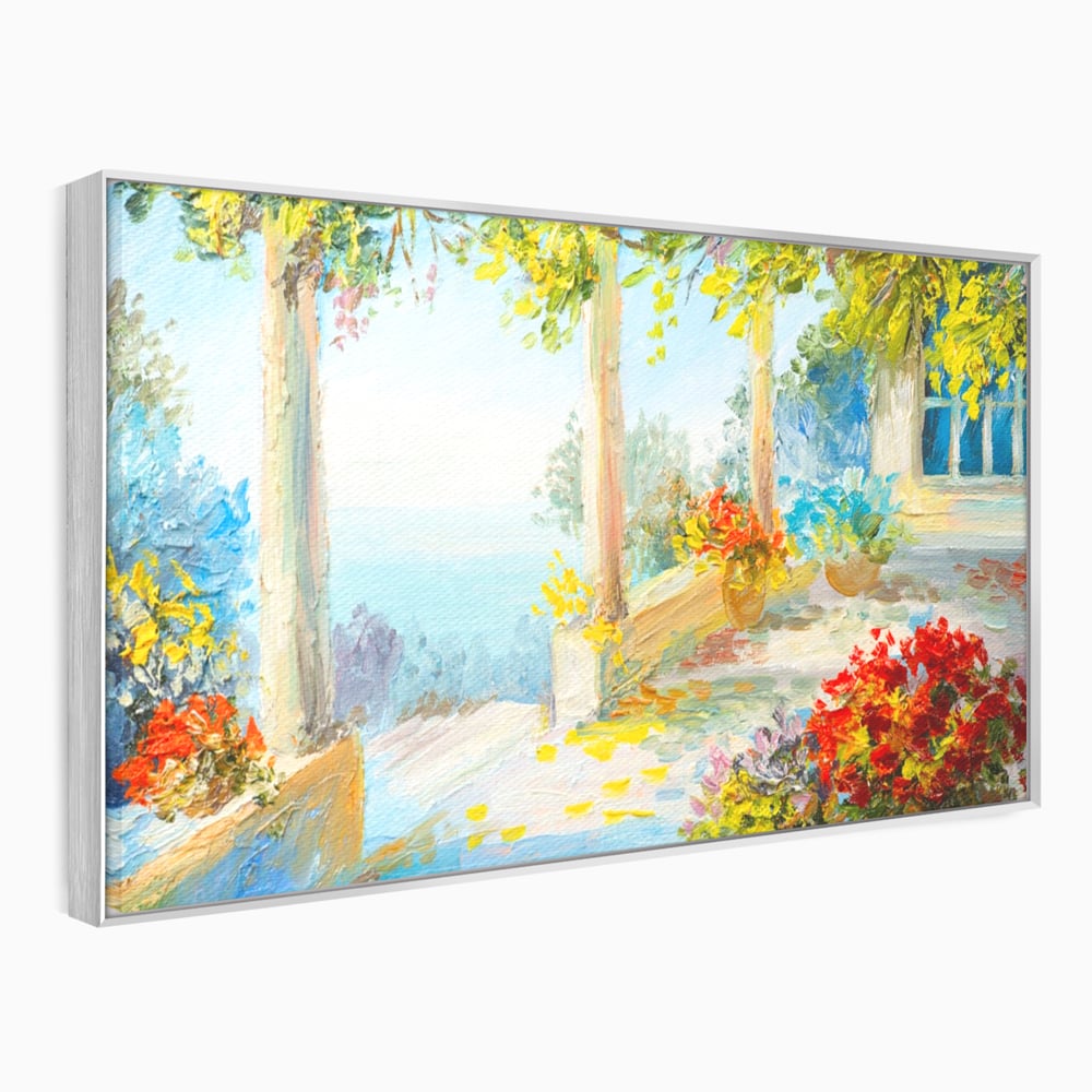 Tablou Canvas Premium LuxCanva® A1241, Priveliste La Mare , Decorativ, Living, Peisaj, Flori, Mare, Copaci, Dormitor, Culori Vibrante