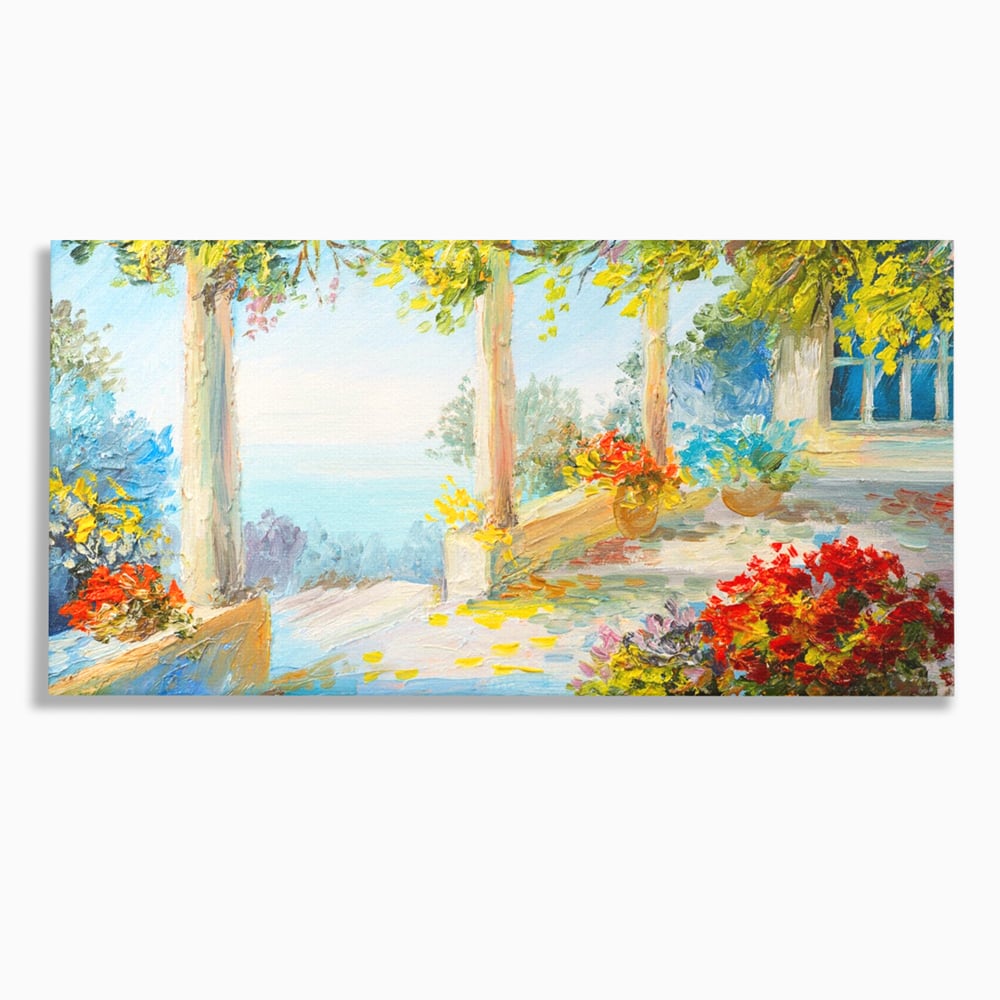 Tablou Canvas Premium LuxCanva® A1241, Priveliste La Mare , Decorativ, Living, Peisaj, Flori, Mare, Copaci, Dormitor, Culori Vibrante