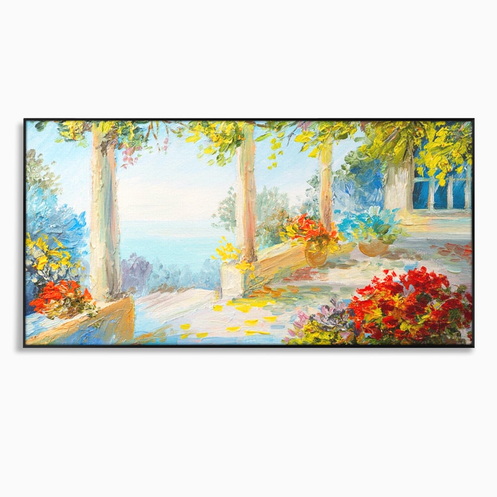Tablou Canvas Premium LuxCanva® A1241, Priveliste La Mare , Decorativ, Living, Peisaj, Flori, Mare, Copaci, Dormitor, Culori Vibrante