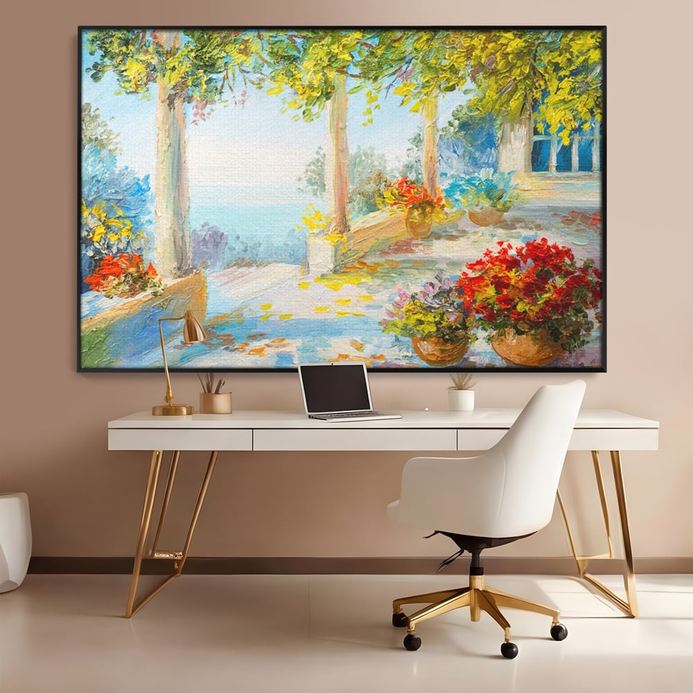Tablou Canvas Premium LuxCanva® A1241, Priveliste La Mare , Decorativ, Living, Peisaj, Flori, Mare, Copaci, Dormitor, Culori Vibrante