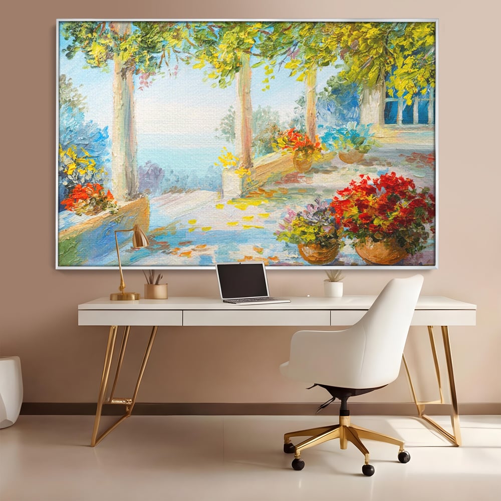 Tablou Canvas Premium LuxCanva® A1241, Priveliste La Mare , Decorativ, Living, Peisaj, Flori, Mare, Copaci, Dormitor, Culori Vibrante