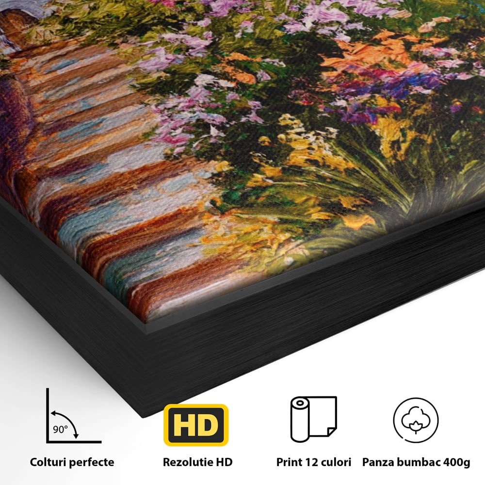 Tablou Canvas Premium LuxCanva® A1242, Scarile De Langa Mare , Decorativ, Living, Cer, Mare, Barci, Flori, Colorate, Dormitor, Culori Vibrante