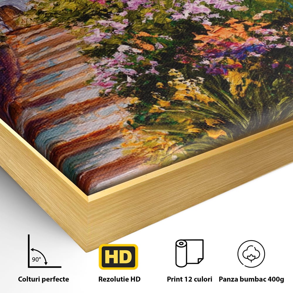 Tablou Canvas Premium LuxCanva® A1242, Scarile De Langa Mare , Decorativ, Living, Cer, Mare, Barci, Flori, Colorate, Dormitor, Culori Vibrante