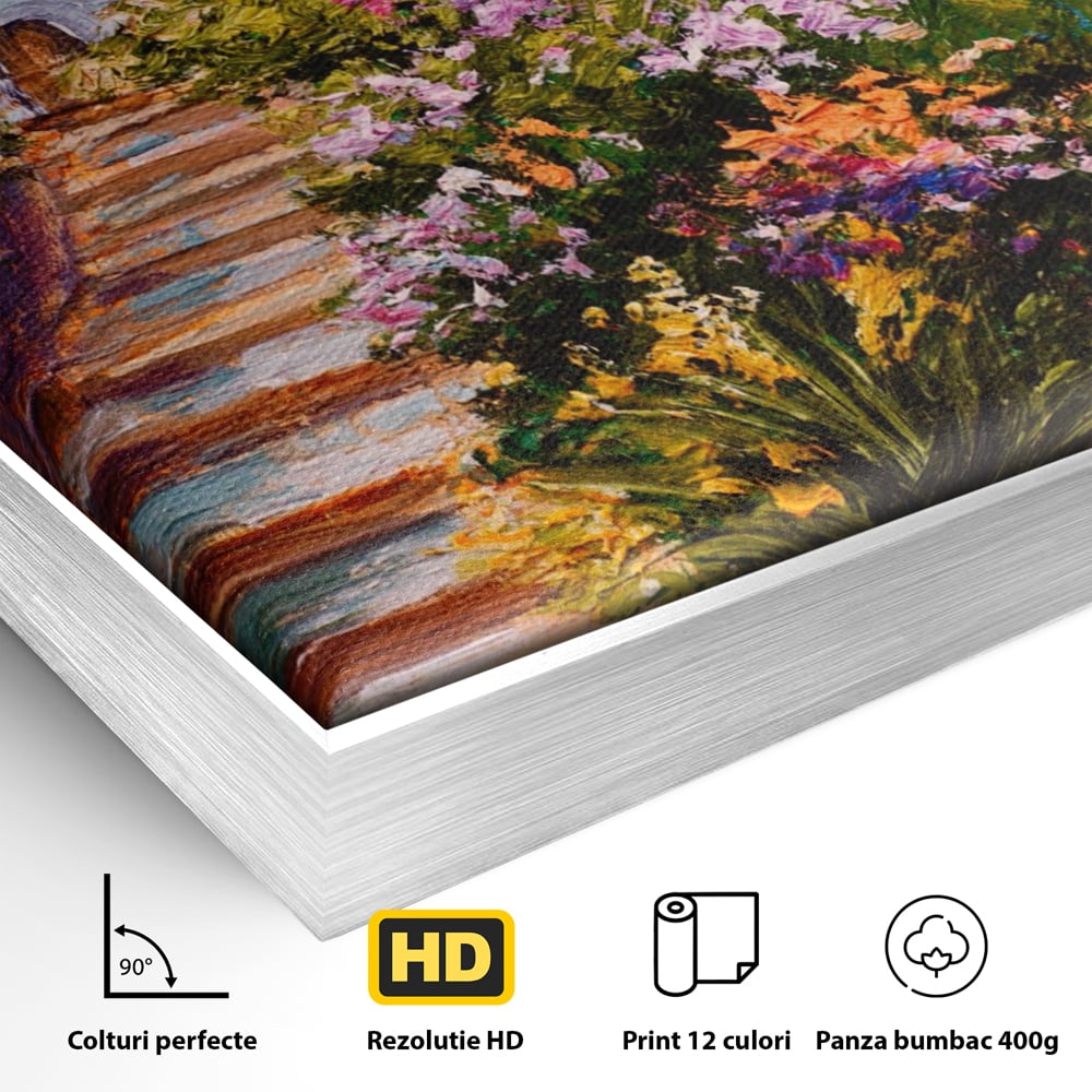 Tablou Canvas Premium LuxCanva® A1242, Scarile De Langa Mare , Decorativ, Living, Cer, Mare, Barci, Flori, Colorate, Dormitor, Culori Vibrante