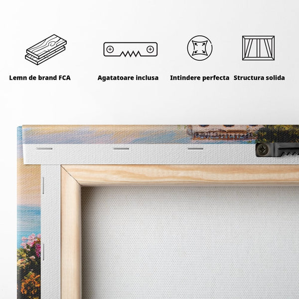 Tablou Canvas Premium LuxCanva® A1242, Scarile De Langa Mare , Decorativ, Living, Cer, Mare, Barci, Flori, Colorate, Dormitor, Culori Vibrante
