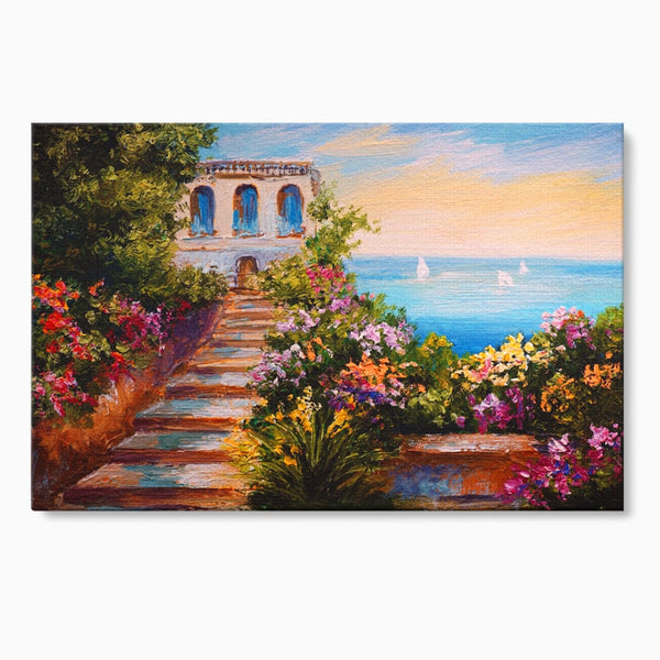 Tablou Canvas Premium LuxCanva® A1242, Scarile De Langa Mare , Decorativ, Living, Cer, Mare, Barci, Flori, Colorate, Dormitor, Culori Vibrante