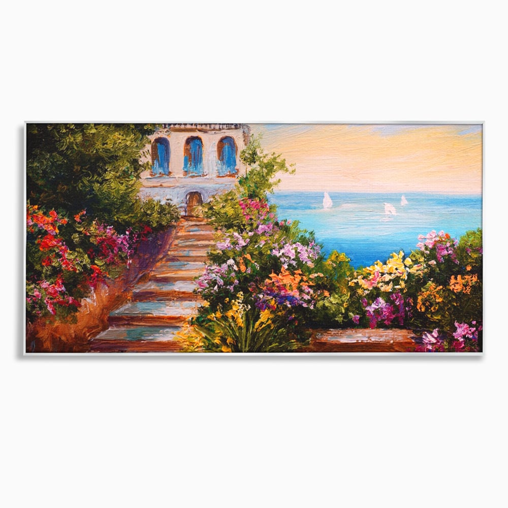Tablou Canvas Premium LuxCanva® A1242, Scarile De Langa Mare , Decorativ, Living, Cer, Mare, Barci, Flori, Colorate, Dormitor, Culori Vibrante