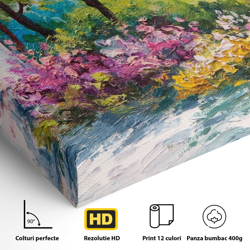 Tablou Canvas Premium LuxCanva® A1243, Casuta Albastra , Decorativ, Living, Flori, Casa, Peisaj, Copac, Dormitor, Culori Vibrante