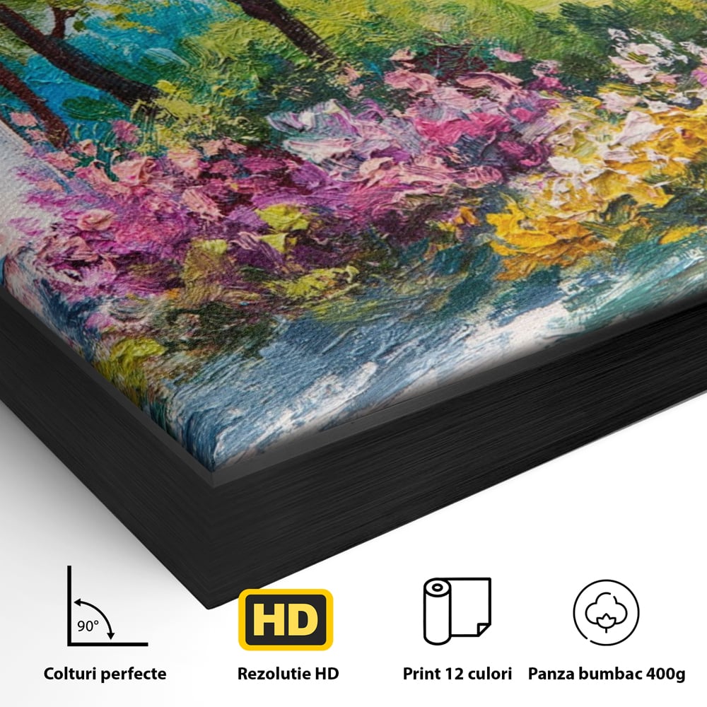 Tablou Canvas Premium LuxCanva® A1243, Casuta Albastra , Decorativ, Living, Flori, Casa, Peisaj, Copac, Dormitor, Culori Vibrante