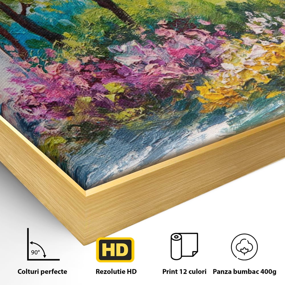 Tablou Canvas Premium LuxCanva® A1243, Casuta Albastra , Decorativ, Living, Flori, Casa, Peisaj, Copac, Dormitor, Culori Vibrante