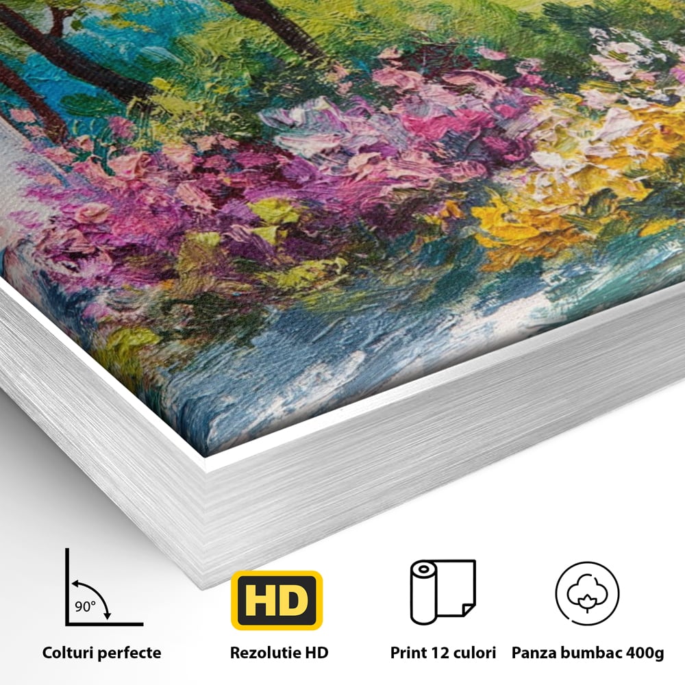 Tablou Canvas Premium LuxCanva® A1243, Casuta Albastra , Decorativ, Living, Flori, Casa, Peisaj, Copac, Dormitor, Culori Vibrante