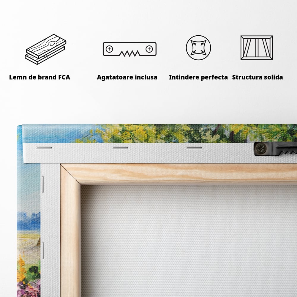 Tablou Canvas Premium LuxCanva® A1243, Casuta Albastra , Decorativ, Living, Flori, Casa, Peisaj, Copac, Dormitor, Culori Vibrante
