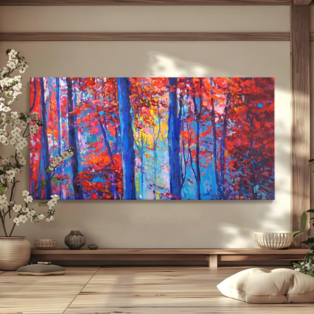 Leinwandbilder LuxCanva Premium Leinwandbilder® A1244, Red Forest , Dekorativ, Wohnen, Herbst, Blätter, Herbst, Blätter, Arabisch, Natur, Landschaft, Schlafzimmer, Lebendige Farben
