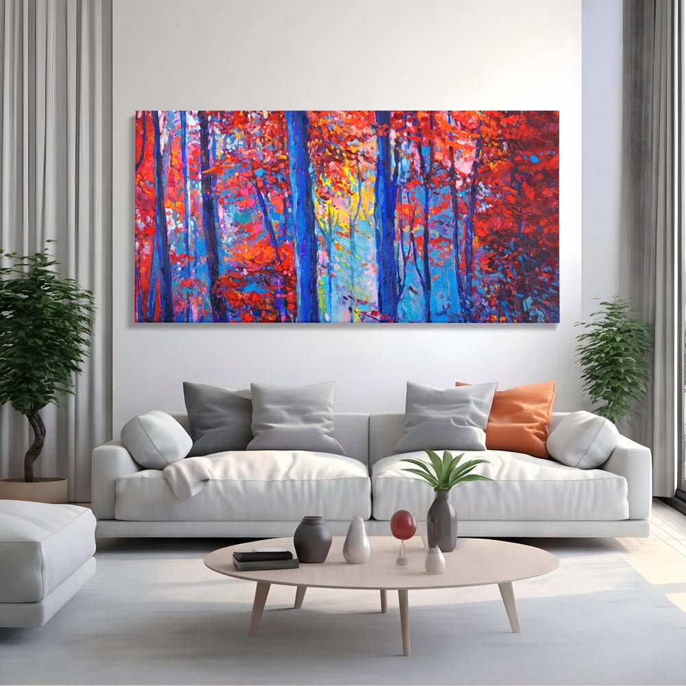Leinwandbilder LuxCanva Premium Leinwandbilder® A1244, Red Forest , Dekorativ, Wohnen, Herbst, Blätter, Herbst, Blätter, Arabisch, Natur, Landschaft, Schlafzimmer, Lebendige Farben
