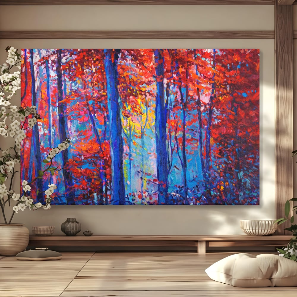 Leinwandbilder LuxCanva Premium Leinwandbilder® A1244, Red Forest , Dekorativ, Wohnen, Herbst, Blätter, Herbst, Blätter, Arabisch, Natur, Landschaft, Schlafzimmer, Lebendige Farben
