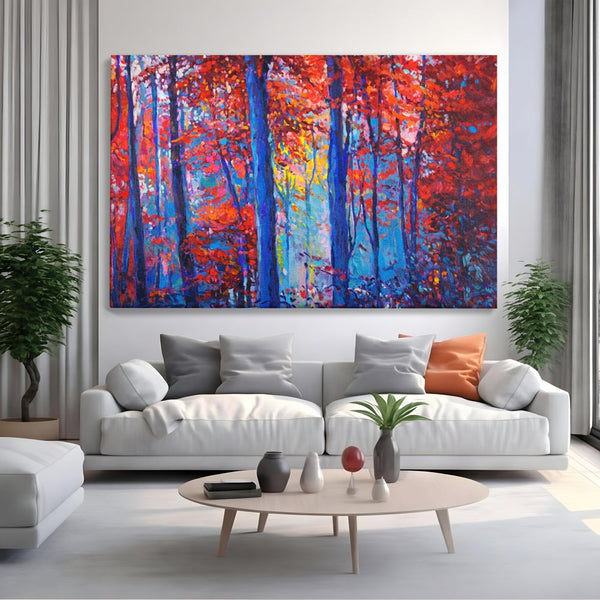 Leinwandbilder LuxCanva Premium Leinwandbilder® A1244, Red Forest , Dekorativ, Wohnen, Herbst, Blätter, Herbst, Blätter, Arabisch, Natur, Landschaft, Schlafzimmer, Lebendige Farben