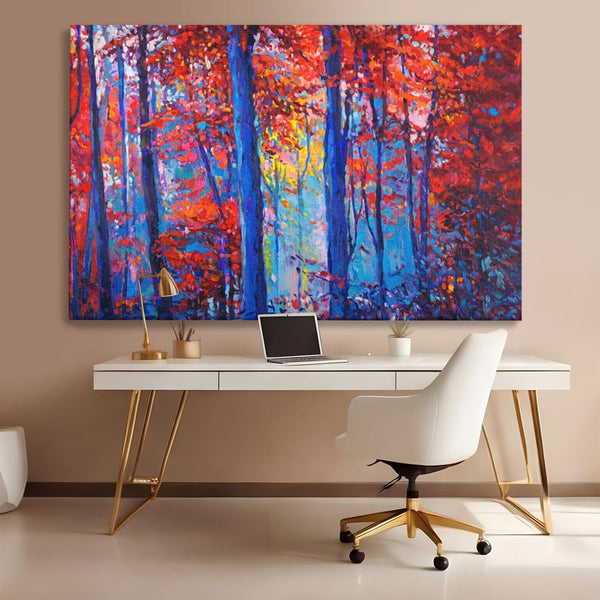 Leinwandbilder LuxCanva Premium Leinwandbilder® A1244, Red Forest , Dekorativ, Wohnen, Herbst, Blätter, Herbst, Blätter, Arabisch, Natur, Landschaft, Schlafzimmer, Lebendige Farben