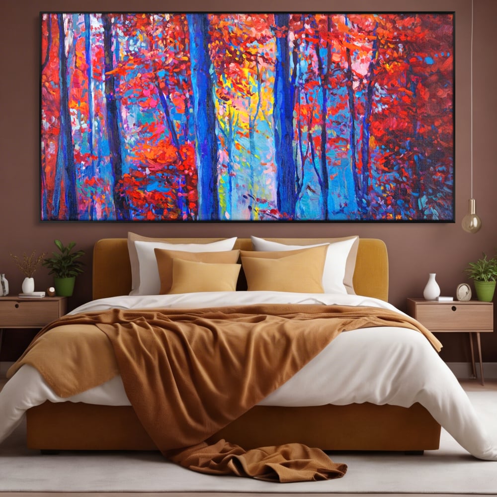 Leinwandbilder LuxCanva Premium Leinwandbilder® A1244, Red Forest , Dekorativ, Wohnen, Herbst, Blätter, Herbst, Blätter, Arabisch, Natur, Landschaft, Schlafzimmer, Lebendige Farben