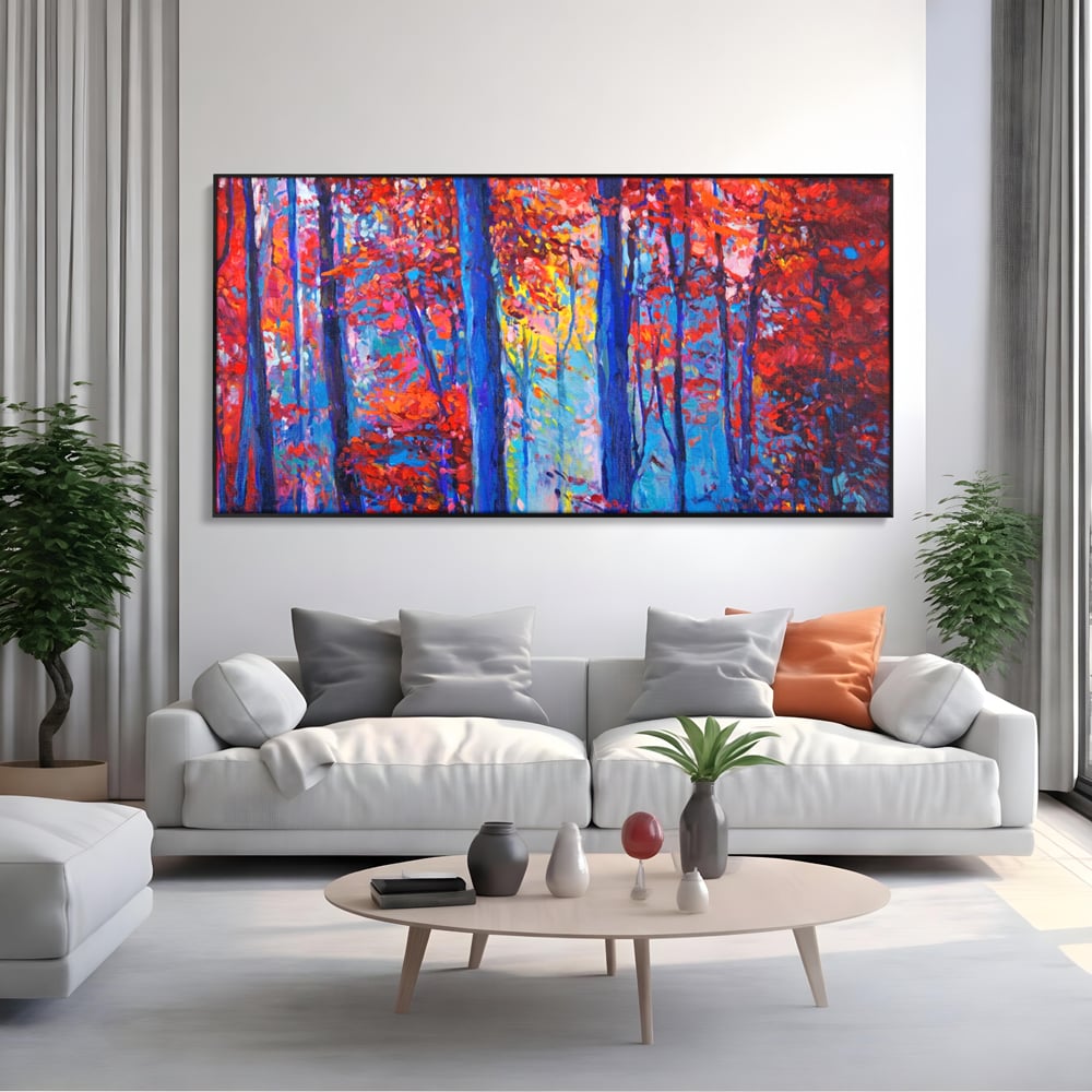 Leinwandbilder LuxCanva Premium Leinwandbilder® A1244, Red Forest , Dekorativ, Wohnen, Herbst, Blätter, Herbst, Blätter, Arabisch, Natur, Landschaft, Schlafzimmer, Lebendige Farben