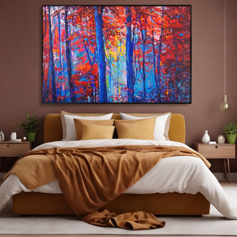 Leinwandbilder LuxCanva Premium Leinwandbilder® A1244, Red Forest , Dekorativ, Wohnen, Herbst, Blätter, Herbst, Blätter, Arabisch, Natur, Landschaft, Schlafzimmer, Lebendige Farben
