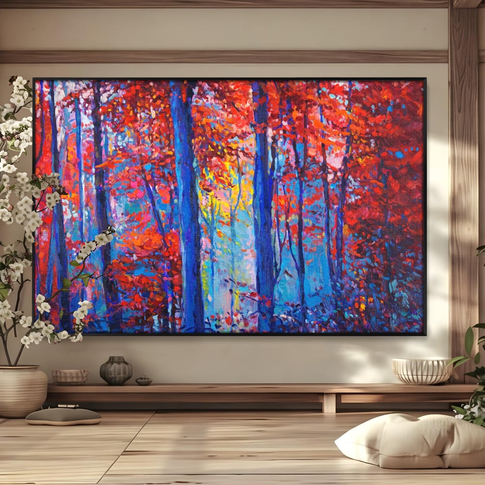 Leinwandbilder LuxCanva Premium Leinwandbilder® A1244, Red Forest , Dekorativ, Wohnen, Herbst, Blätter, Herbst, Blätter, Arabisch, Natur, Landschaft, Schlafzimmer, Lebendige Farben