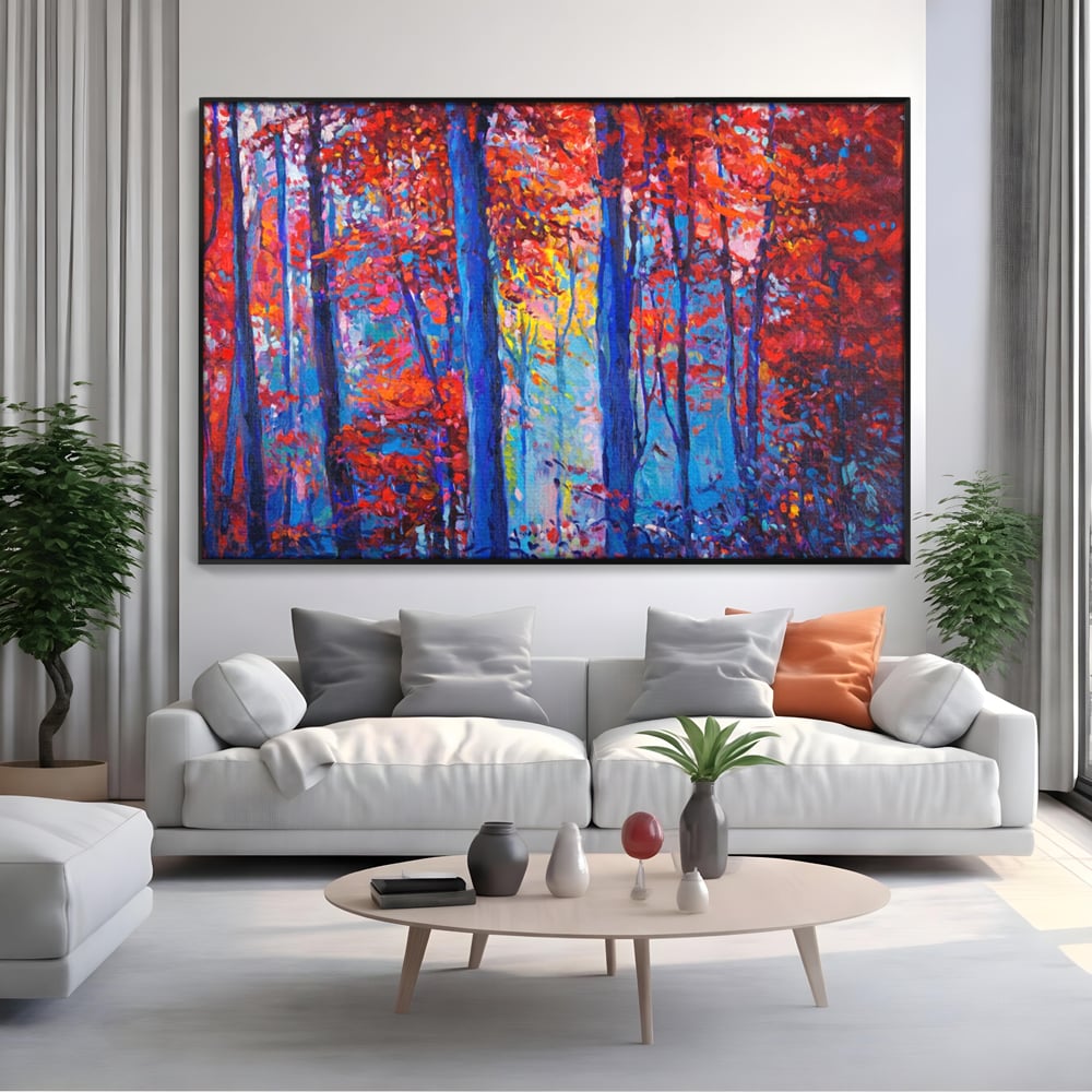 Leinwandbilder LuxCanva Premium Leinwandbilder® A1244, Red Forest , Dekorativ, Wohnen, Herbst, Blätter, Herbst, Blätter, Arabisch, Natur, Landschaft, Schlafzimmer, Lebendige Farben
