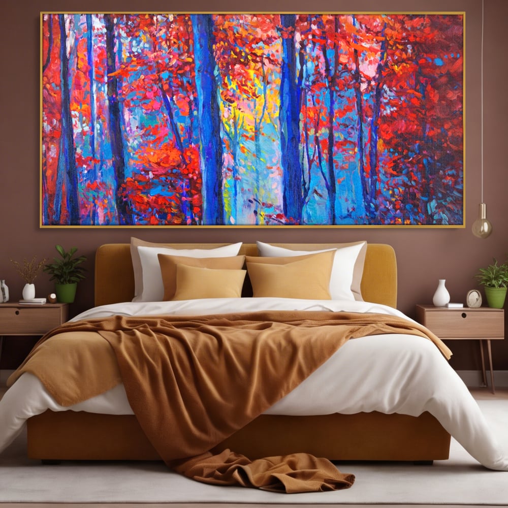 Leinwandbilder LuxCanva Premium Leinwandbilder® A1244, Red Forest , Dekorativ, Wohnen, Herbst, Blätter, Herbst, Blätter, Arabisch, Natur, Landschaft, Schlafzimmer, Lebendige Farben