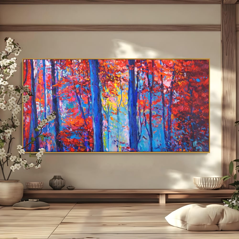 Leinwandbilder LuxCanva Premium Leinwandbilder® A1244, Red Forest , Dekorativ, Wohnen, Herbst, Blätter, Herbst, Blätter, Arabisch, Natur, Landschaft, Schlafzimmer, Lebendige Farben