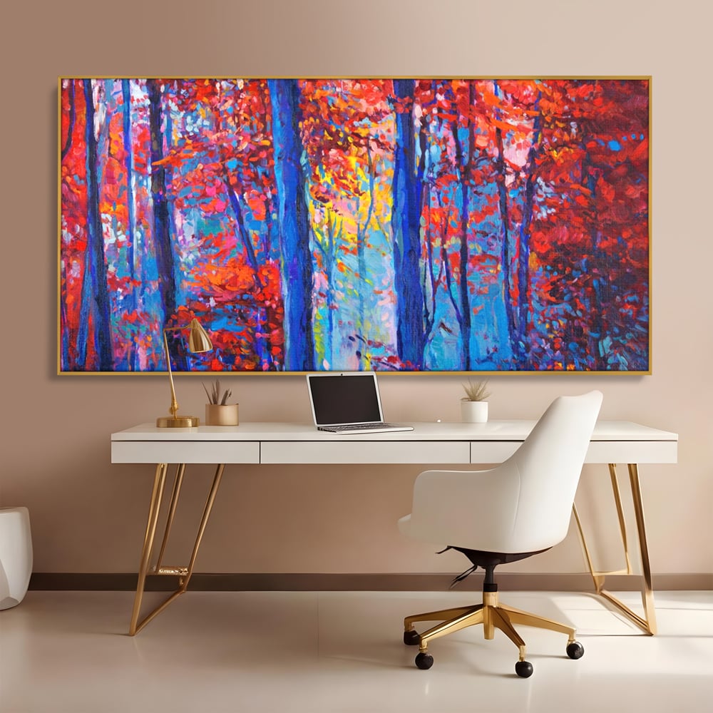 Leinwandbilder LuxCanva Premium Leinwandbilder® A1244, Red Forest , Dekorativ, Wohnen, Herbst, Blätter, Herbst, Blätter, Arabisch, Natur, Landschaft, Schlafzimmer, Lebendige Farben