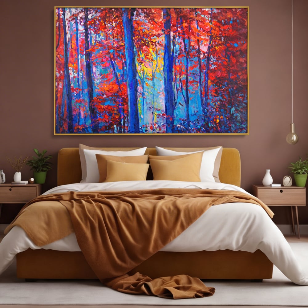 Leinwandbilder LuxCanva Premium Leinwandbilder® A1244, Red Forest , Dekorativ, Wohnen, Herbst, Blätter, Herbst, Blätter, Arabisch, Natur, Landschaft, Schlafzimmer, Lebendige Farben
