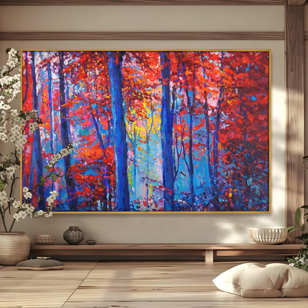 Leinwandbilder LuxCanva Premium Leinwandbilder® A1244, Red Forest , Dekorativ, Wohnen, Herbst, Blätter, Herbst, Blätter, Arabisch, Natur, Landschaft, Schlafzimmer, Lebendige Farben