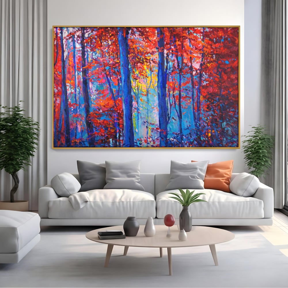 Leinwandbilder LuxCanva Premium Leinwandbilder® A1244, Red Forest , Dekorativ, Wohnen, Herbst, Blätter, Herbst, Blätter, Arabisch, Natur, Landschaft, Schlafzimmer, Lebendige Farben
