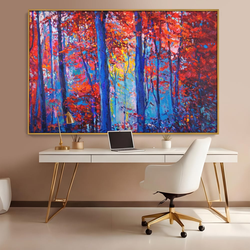 Leinwandbilder LuxCanva Premium Leinwandbilder® A1244, Red Forest , Dekorativ, Wohnen, Herbst, Blätter, Herbst, Blätter, Arabisch, Natur, Landschaft, Schlafzimmer, Lebendige Farben