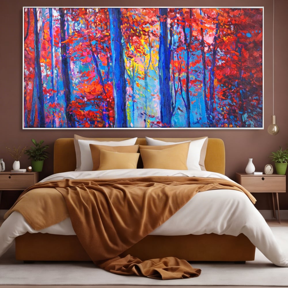 Leinwandbilder LuxCanva Premium Leinwandbilder® A1244, Red Forest , Dekorativ, Wohnen, Herbst, Blätter, Herbst, Blätter, Arabisch, Natur, Landschaft, Schlafzimmer, Lebendige Farben
