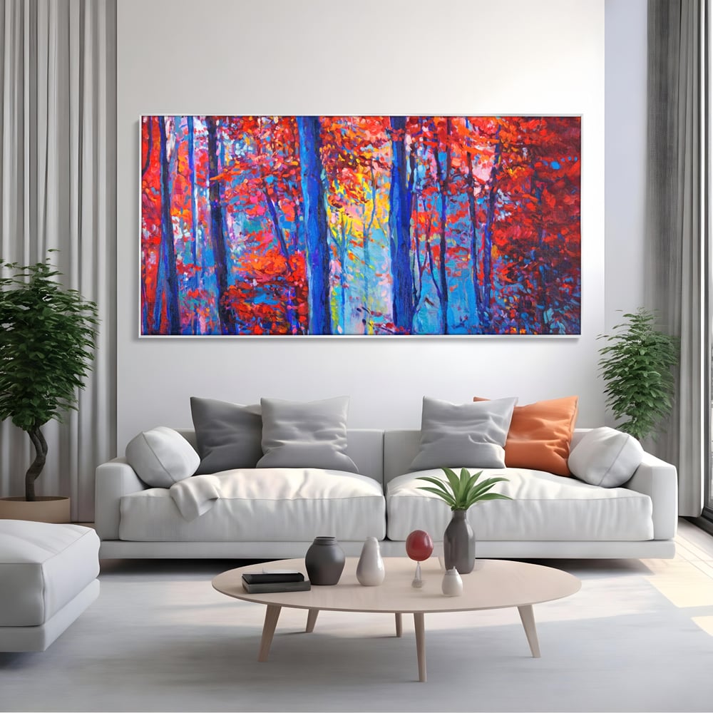 Leinwandbilder LuxCanva Premium Leinwandbilder® A1244, Red Forest , Dekorativ, Wohnen, Herbst, Blätter, Herbst, Blätter, Arabisch, Natur, Landschaft, Schlafzimmer, Lebendige Farben